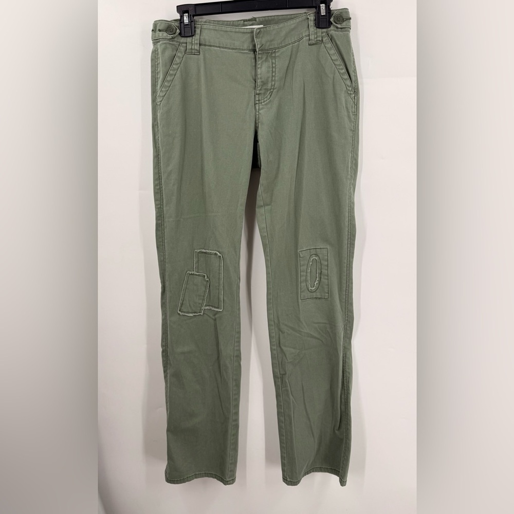 CABI Womens Army Green Jeans  Pants Full-Length Size 4 Knee Patch Straight Leg